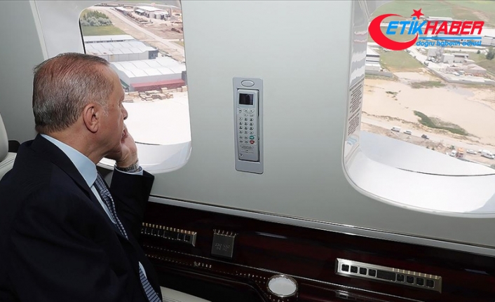Cumhurbaşkanı Erdoğan, selden etkilenen Akyurt'u helikopterden inceledi